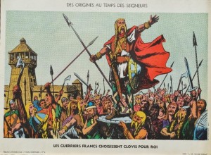Tableau d'histoire CE 04 les guerriers francs choisissent Clovis pour roi