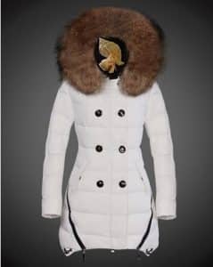 Soldes Moncler Manteau Hiver Femme Fourrure Capuche Blanc