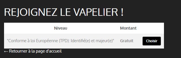 Sélection du niveau gratuit Loi TPD